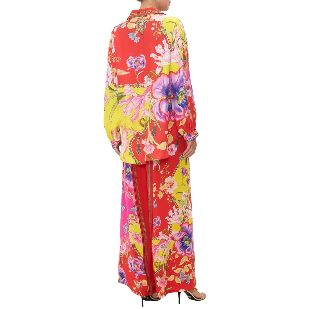 new The Beetles Pink Purple Floral Wide Straight Leg Pants - Picture 16 of 17